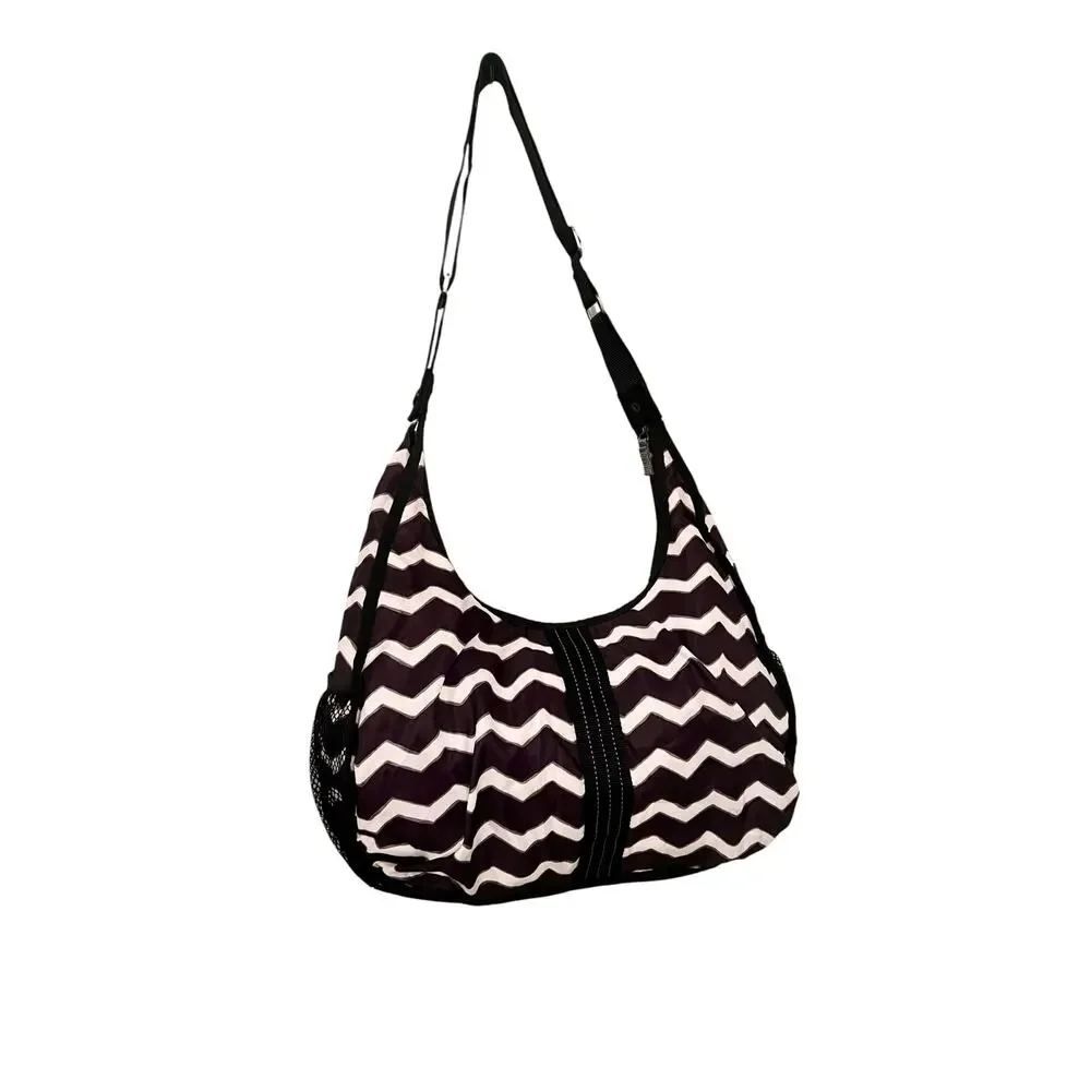 Thiry-One Explorista Black White Chevron Travel Crossbody Multi-Pocket Nylon Bag